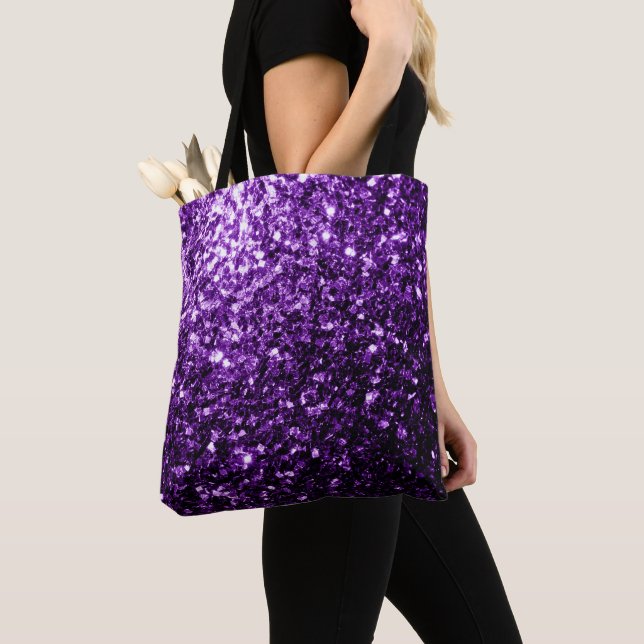 Dark Purple faux shiny glitter sparkles Tote Bag (Close Up)