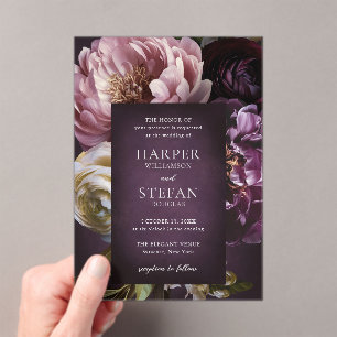 Dark Purple Fine Art Floral Elegant Wedding Acrylic Invitations