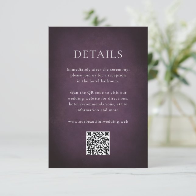 Dark Purple Fine Art Floral Elegant Wedding Enclosure Card (Standing Front)