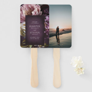 Dark Purple Fine Art Floral Elegant Wedding Hand Fan