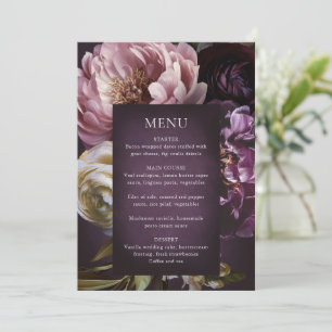 Dark Purple Fine Art Floral Elegant Wedding Menu
