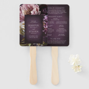 Dark Purple Fine Art Floral Wedding Program Hand Fan
