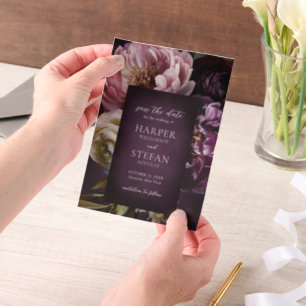 Dark Purple Fine Art Floral Wedding Save the Date Vellum Invitations
