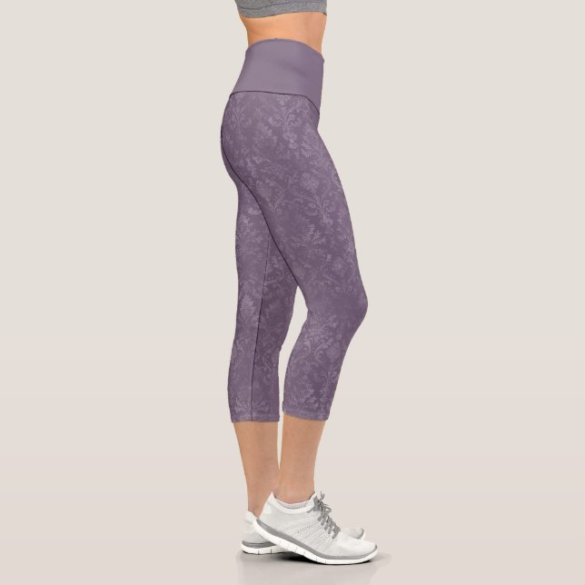 Dark Purple Floral Damask Pattern - Leggings (Right)