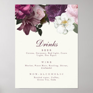 Dark Purple Floral Drink Menu Poster