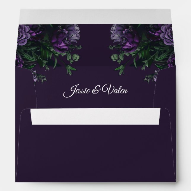 Dark Purple Floral Elegant Wedding Gothic Envelope (Back (Bottom))