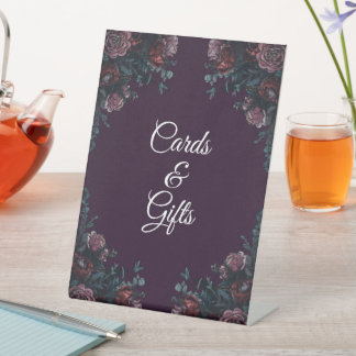 Dark Purple Floral Elegant Wedding Maroon Mauve Pedestal Sign