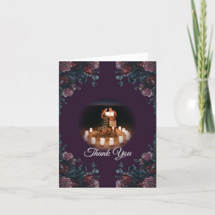 Dark Purple Floral Elegant Wedding Maroon Mauve Thank You Card