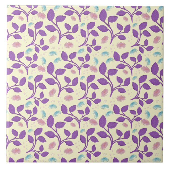 Dark Purple Floral Pattern | Aesthetic Seamless  Ceramic Tile (Front)