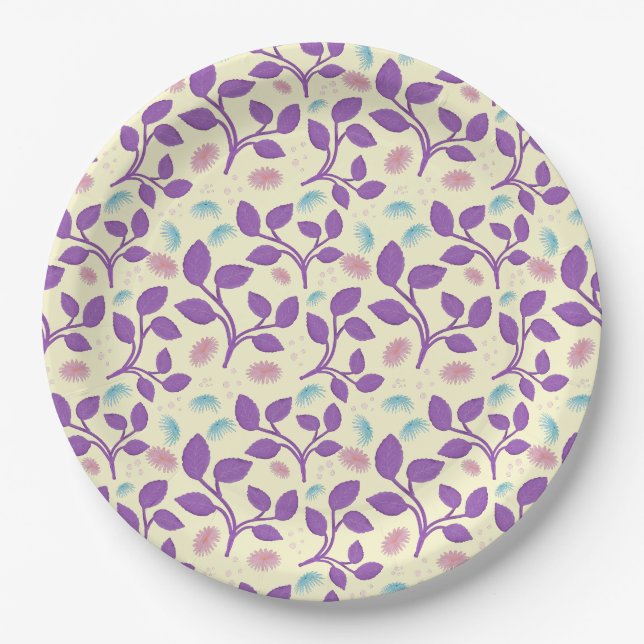 Dark Purple Floral Pattern | Aesthetic Seamless  Paper Plate (Front)