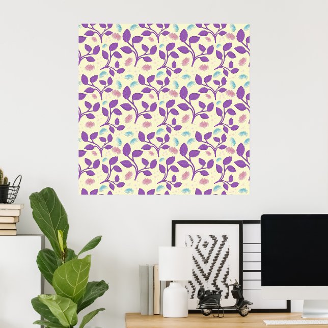 Dark Purple Floral Pattern | Aesthetic Seamless  Poster (Home Office)