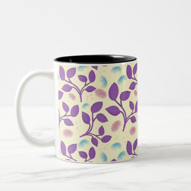 Dark Purple Floral Pattern | Aesthetic Seamless  Two-Tone Coffee Mug (Left)