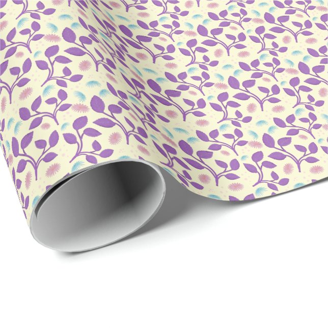 Dark Purple Floral Pattern | Aesthetic Seamless  Wrapping Paper (Roll Corner)