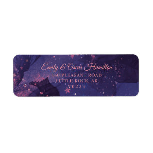 Dark Purple Floral Punk Pink Stars Return Address  Label