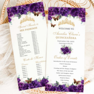 Dark Purple Floral Quinceañera Order of Events Program