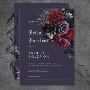 Dark Purple Floral & Silver Web Bridal Luncheon Invitation