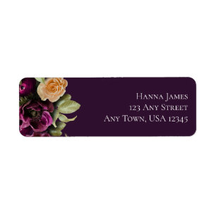Dark Purple Floral Wedding Return Address Label