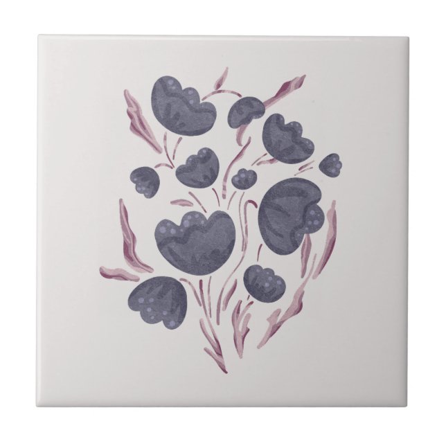Dark Purple Flower Aesthetic Ceramic Tile (Front)