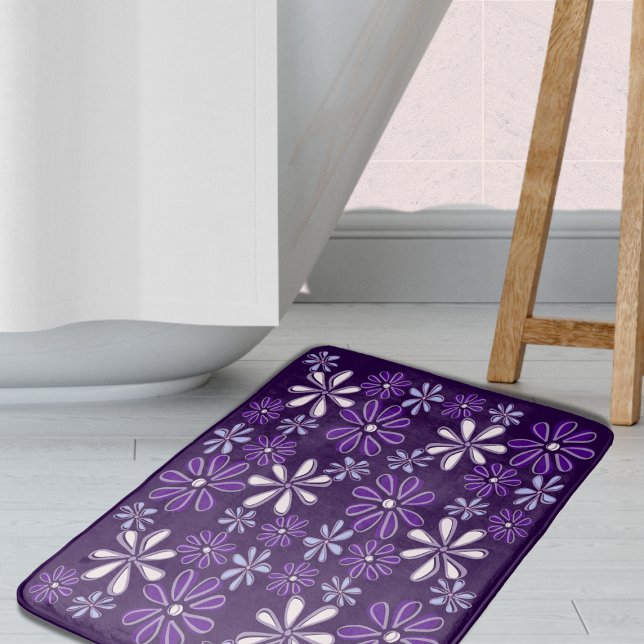Dark Purple Flower Doodle Bath Mat (Dark Purple Flower Doodle Bath Mat)