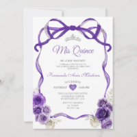 Dark Purple Flowers Bow Ribbon Silver Mis Quince
