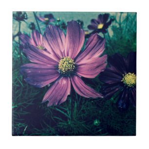 Dark Purple Flowers Photo Art Ceramic Tile
