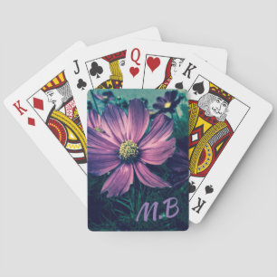 Dark Purple Flowers Photo Art Monogram Playing Cards