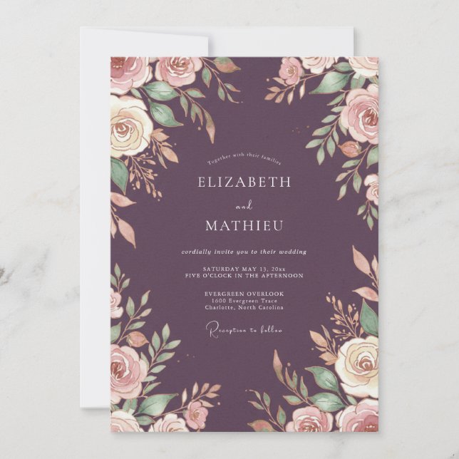 Dark Purple Foliage Eucalyptus Wedding Invitation (Front)