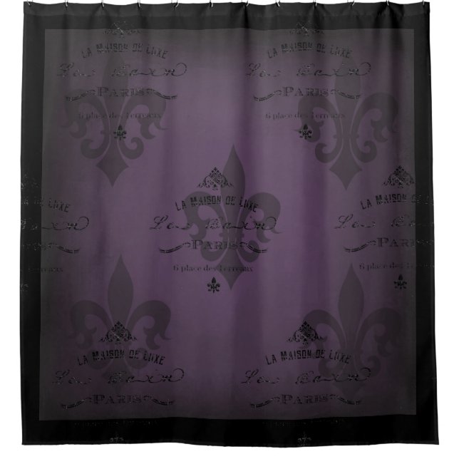 Dark Purple French Bathroom Shower Curtain (Front)