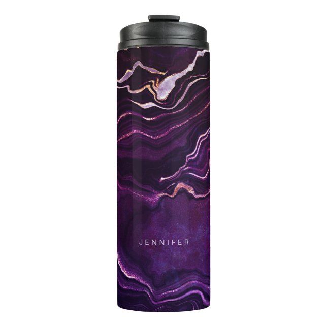 Dark Purple Geode Custom Name Agate Thermal Tumbler (Front)