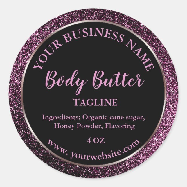 dark purple glitter product label body butter (Front)