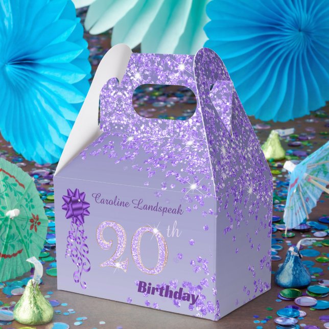 Dark Purple Glitter & Ribbon 20th Birthday Favour Box (Party)