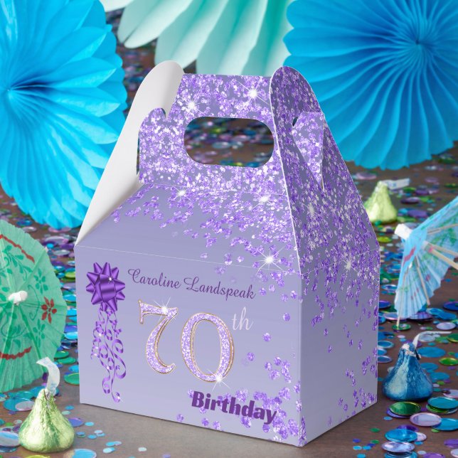 Dark Purple Glitter & Ribbon 70th Birthday Favour Favour Box (Party)