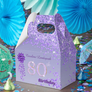 Dark Purple Glitter & Ribbon 80th Birthday Favour Box