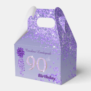 Dark Purple Glitter & Ribbon 90th Birthday Favour Box