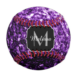 Dark purple glitter sparkle bling Monogram name Baseball