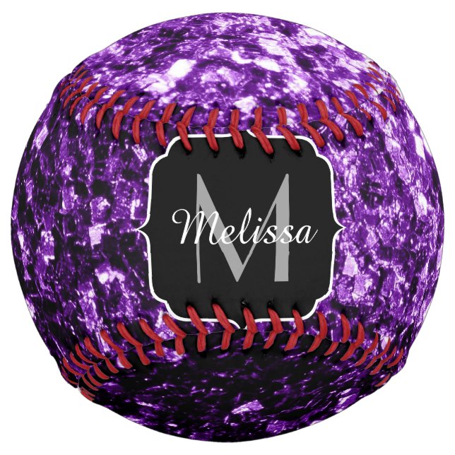 Dark purple glitter sparkle bling Monogram name Softball (Front)