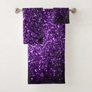 Dark Purple glitter sparkles  Bath Towel Set