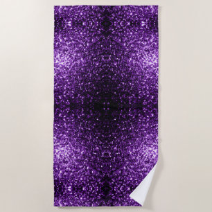 Dark Purple glitter sparkles Beach Towel