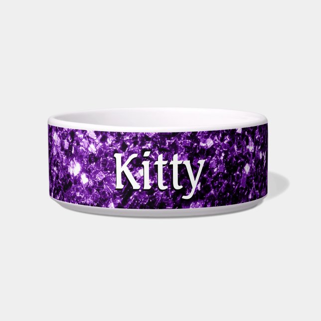 Dark Purple glitter sparkles Personalise pet Bowl (Front)