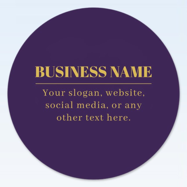 Dark Purple & Gold Business Name or Greeting  Classic Round Sticker (Creator Uploaded)