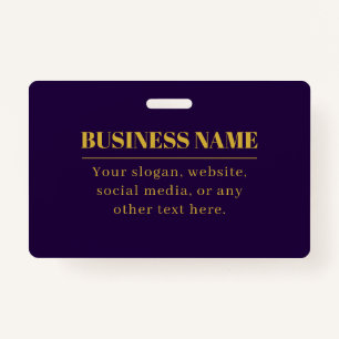 Dark Purple & Gold Business Name or Greeting ID Badge