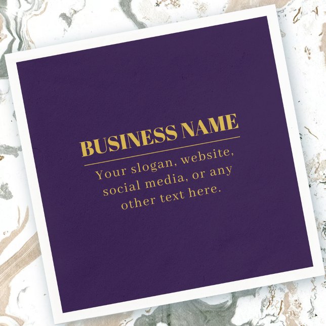 Dark Purple & Gold Business Name or Greeting  Napkin (Creator Uploaded)
