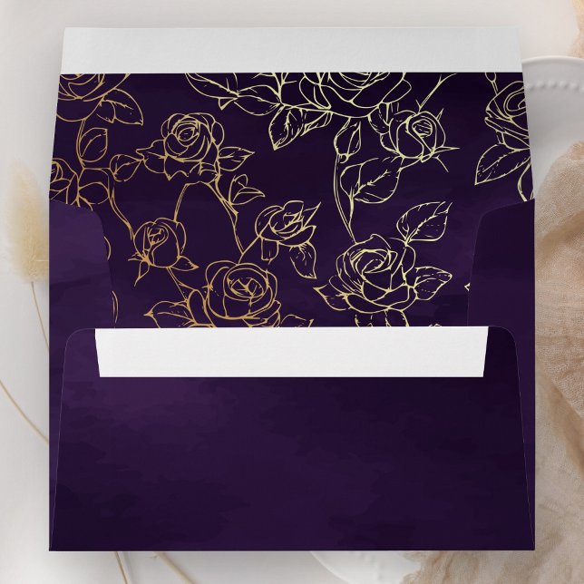 Dark Purple Gold Line Art Wedding Envelope (Creator Uploaded)