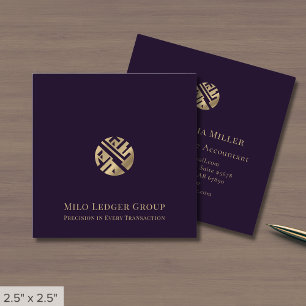 Dark Purple Gold Logo Square Business Card