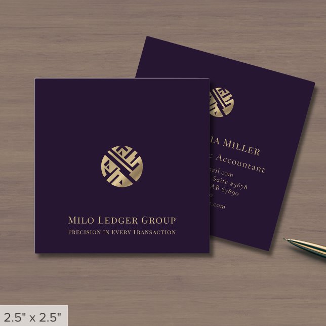 Dark Purple Gold Logo Square Business Card (Creator Uploaded)