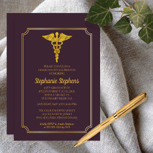 Dark Purple Gold Veterinary Medicine Grad Party Invitation