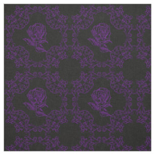 Dark Purple Goth Roses Damask Quilt Block Fabric