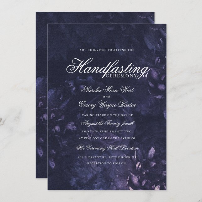 Dark Purple Gothic Boho Floral Handfasting Invitation (Front/Back)
