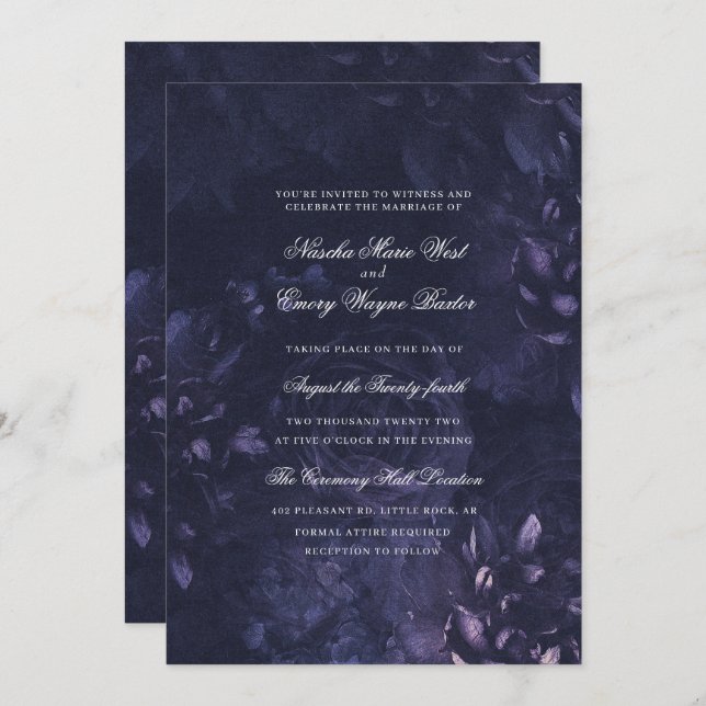Dark Purple Gothic Boho Floral Wedding Invitation (Front/Back)