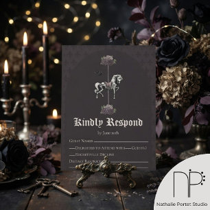 Dark Purple Gothic Carousel Horse RSVP Card